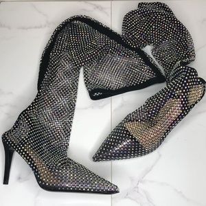 Nina Zarqua Crystal Fishnet Mesh Stocking Boots 37